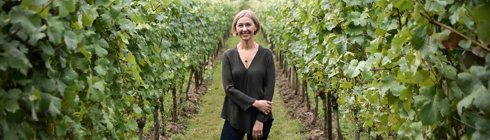 Cherie Spriggs Head Winemaker of Nyetimber in the Nyetimber vineyard