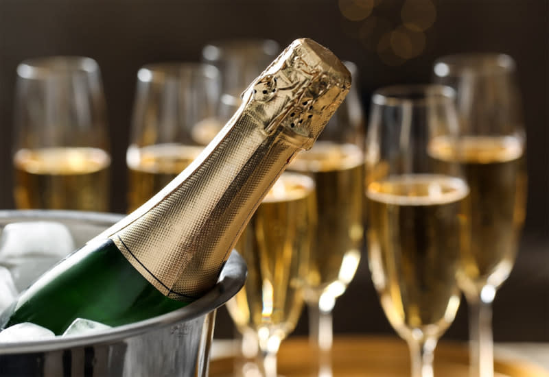 A bottle of English Sparkling WIne in an ice bucket