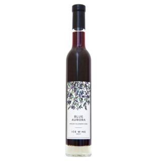 A bottle of Blue Aurora, English Bilberry Wine