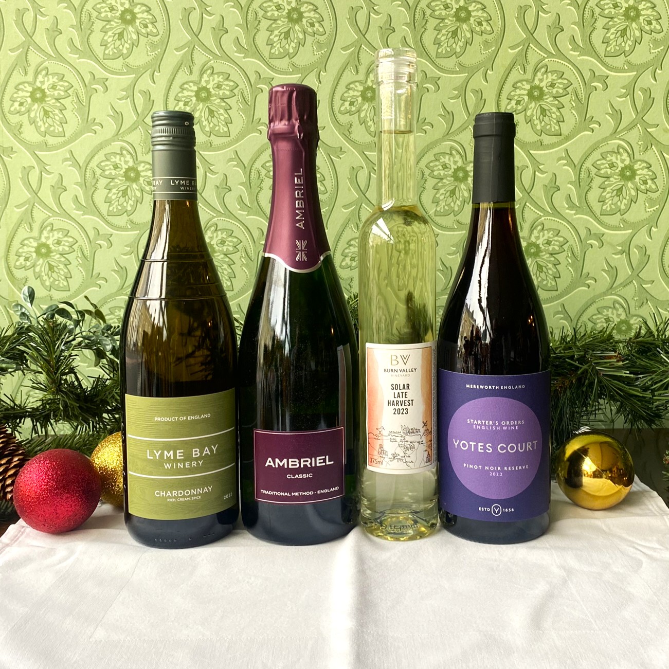 4 bottles of English wine, perfect for Christmas celebrations