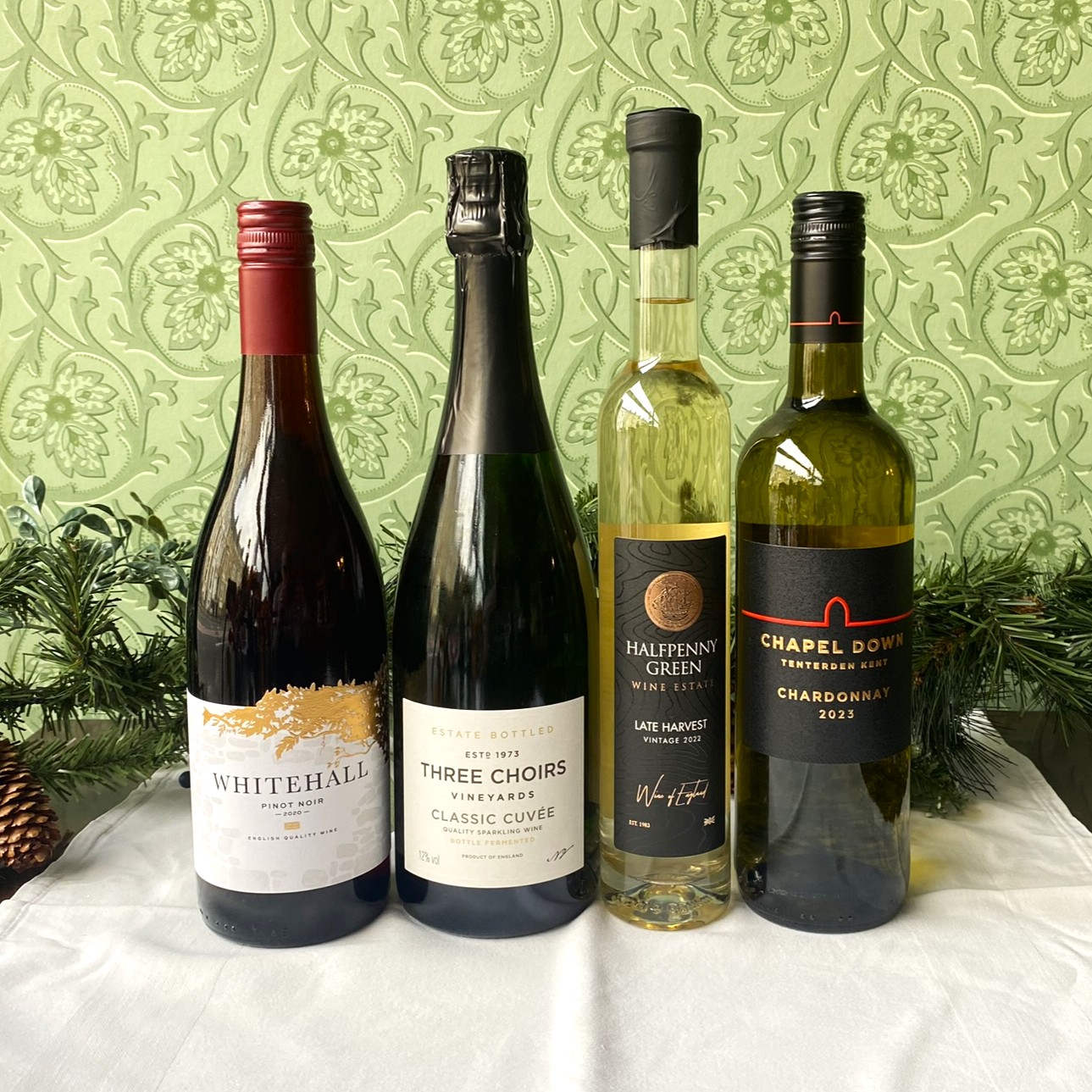 4 bottles of English wine, perfect for Christmas celebrations