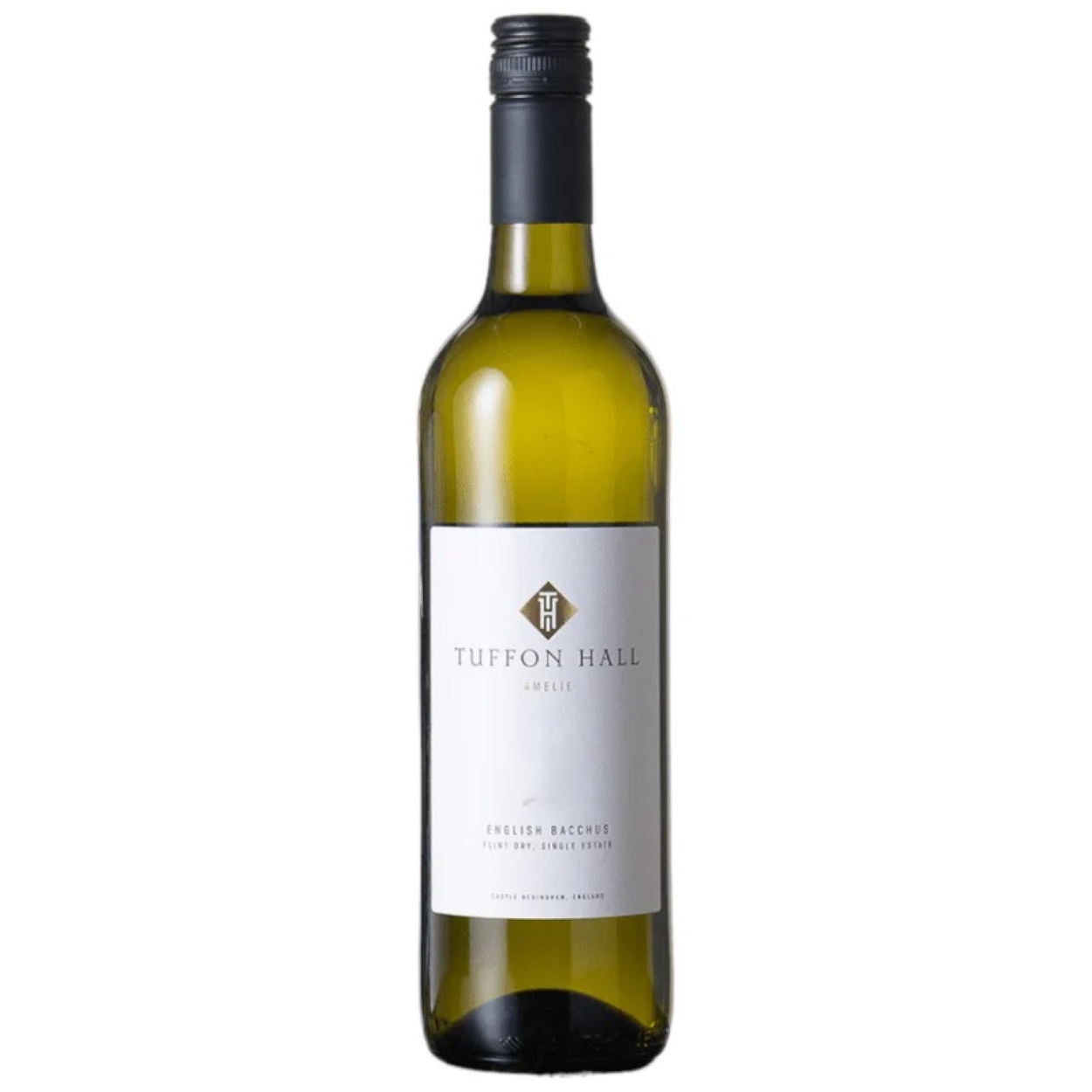 A bottle of Tuffon Hall Vineyard Bacchus Amelie 2023, an English White Wine