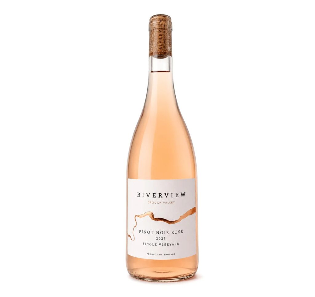 A bottle of Riverview Crouch Valley Pinot Noir Rosé 2025, a bottle of English Rosé Wine