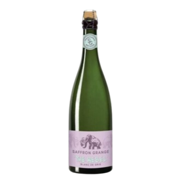 A bottle of Saffron Grange The Rebel Blanc de Gris 2023, an English Sparkling Wine